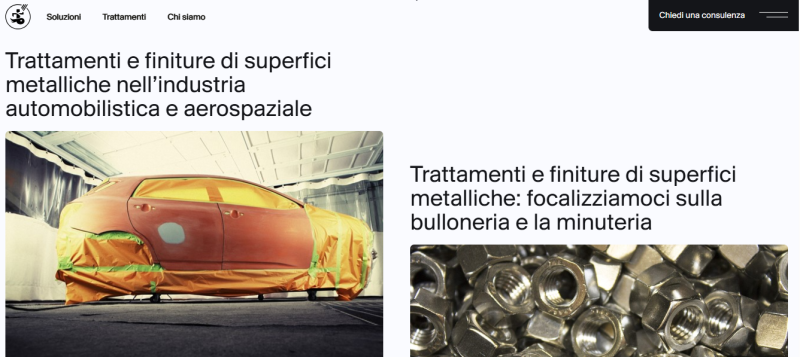 Schermata storica del sito Triton dedicata ai trattamenti delle superfici metalliche
